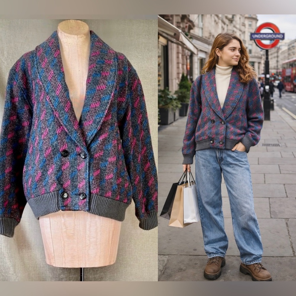VTG Double-Breasted Wool Blend Tweed Jacket - OS